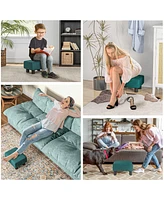 Ottoman Foot Rest, Small Foot Stool with Linen Fabric Upholstery and Plastic Legs, Cube Ottoman for Living Room, Green