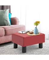 Ottoman Foot Rest, Small Foot Stool with Faux Leather Upholstery, Rectangular Ottoman Footrest with Padded Foam Seat and Plastic Legs, Red