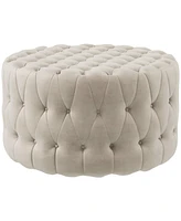 Simplie Fun 31.5" Round Ottoman, Large Velvet-Feel Upholstered Foot Stool with Button Tufted Design and Padded Seat for Living Room, Entryway, Beige