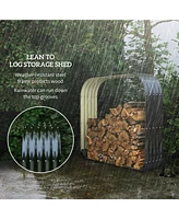 Galvanized Steel Wood Shed Firewood Storage Rack, 4.7' x 1.4' x 4.7' Log Holder Storage Shed with Rubberized Edge for Safety & Gloves for Easy Assembl