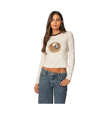 Edikted Womens Leopard 8 Long Sleeve T Shirt