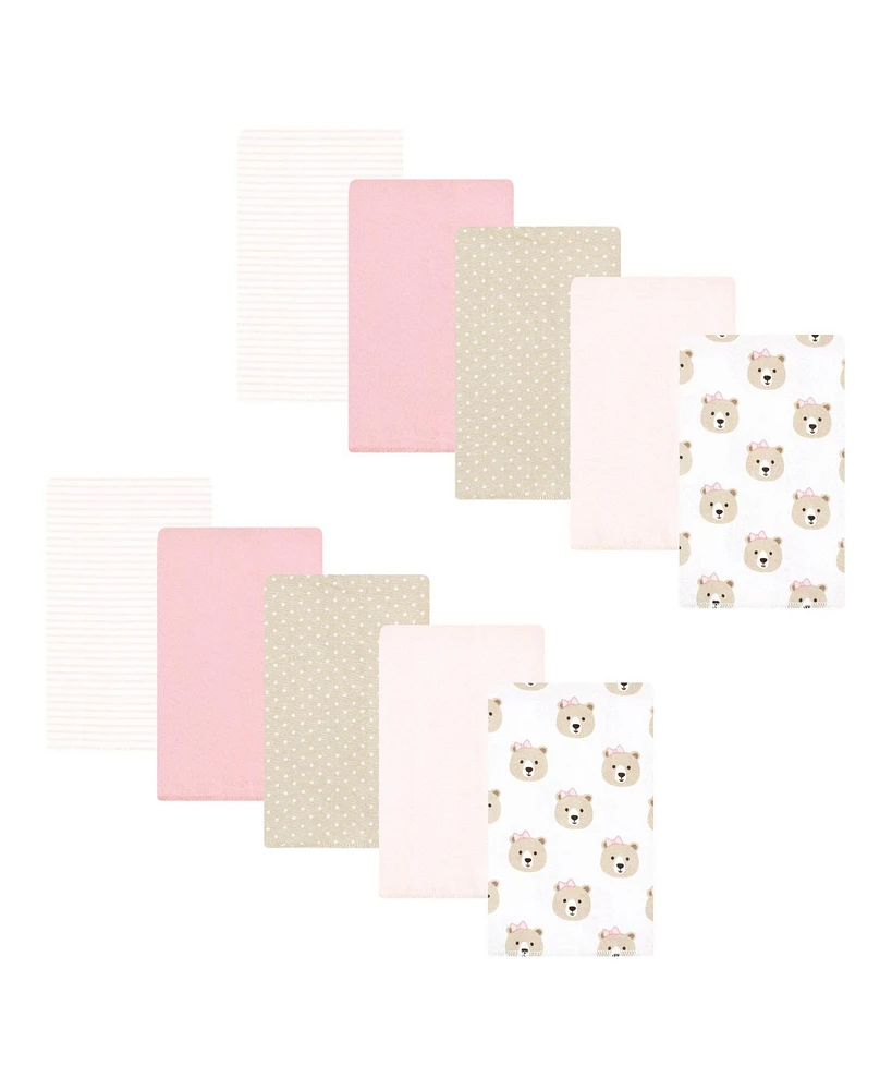 Hudson Baby Infant Girl Flannel Burp Cloth 10pk, Pink Taupe Bear, One Size