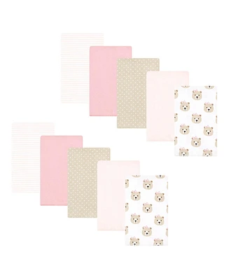 Hudson Baby Infant Girl Flannel Burp Cloth 10pk, Pink Taupe Bear, One Size