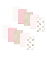 Hudson Baby Infant Girl Flannel Burp Cloth 10pk, Pink Taupe Bear, One Size