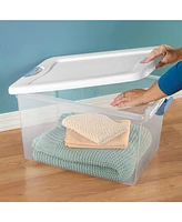 Sterilite 64 Qt Clear Plastic Stackable Storage Bin w/ White Latch Lid, 24 Pack