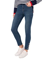 CeCe Women's Imitation-Pearl-Trim High-Rise Skinny Jeans