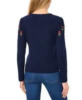 CeCe Women's Cotton Embroidered Crewneck Sweater