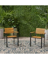 Laris Wood And Metal Outdoor Dining Chair Set: Modern Industrial Style For Elevated Outdoor Dining