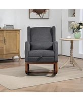 25.4" W Modern Rocking Chair for Nursery, Mid Century Accent Arm Rocker With Retractable Footrest, Side Pocket