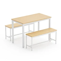 Simplie Fun Dining Table Set, Bar Table with 2 Dining Benches, Kitchen Table Counter with Chairs, Industrial for Kitchen Breakfast Table, Living Room,