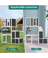 3-Tier Wooden Outdoor & Indoor Cat House Suitable for 1-3 Cats Cat Enclosure Resting Box with 4 Platforms and 2 doors Cat Shelter Kitty House with a J
