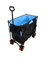 Big large capacity Folding cart Extra Long Extender Wagon Cart Folding Wagon Garden Shopping Beach Cart (black + blue)