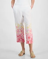 Charter Club Women's Embroidered 100% Linen Cropped Pants, Exclusively at Macy's