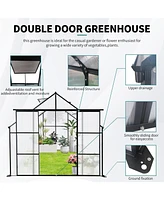 Simplie Fun 8X6FT-Black Double Door Polycarbonate Greenhouse Raised Base and Anchor Aluminum Heavy Duty Walk