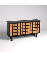 Modern Wood Tv Stand, Entertainment Center for TVs up to 65", Sideboard Buffet Cabinet Credenza, Slatted Media Console for Living Room, Wooden Fu
