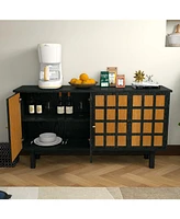 Modern Wood Tv Stand, Entertainment Center for TVs up to 65", Sideboard Buffet Cabinet Credenza, Slatted Media Console for Living Room, Wooden Fu
