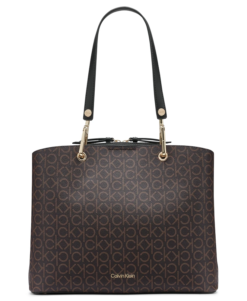 Calvin Klein Garnet Signature Triple Compartment Top Zipper Tote
