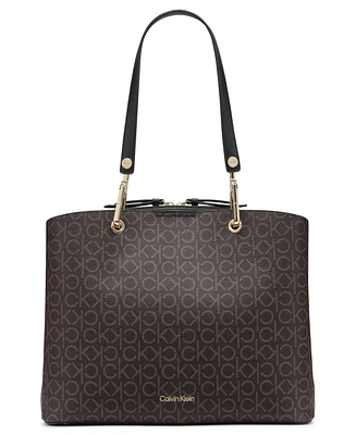 Calvin Klein Garnet Signature Triple Compartment Top Zipper Tote
