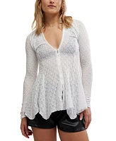 Free People Women's Janey Lace Button-Front Handkerchief-Hem Top