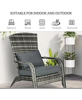 Patio Wicker Adirondack Chair, Outdoor All-Weather Rattan Fire Pit Chair w/ Soft Cushions, Tall Curved Backrest and Comfortable Armrests for Deck or G