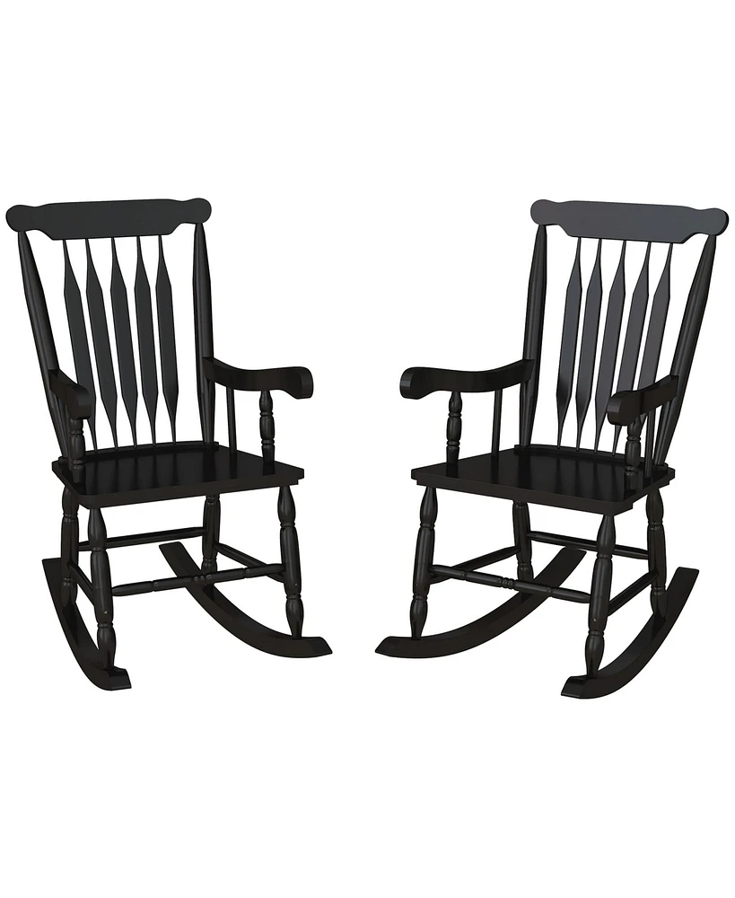 Simplie Fun Outdoor Wood Rocking Chairs Set of 2, 350 lbs. Porch Rockers with High Back for Garden, Patio, Balcony, Black