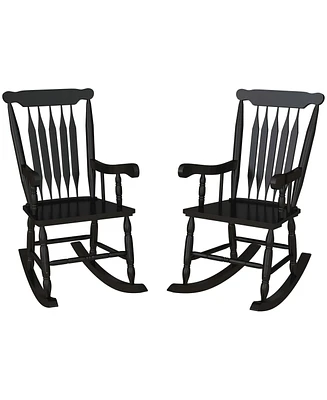 Streamdale Furniture Outdoor Wood Rocking Chairs Set of 2, 350 lbs. Porch Rockers with High Back for Garden, Patio, Balcony, Black