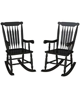 Simplie Fun Outdoor Wood Rocking Chairs Set of 2, 350 lbs. Porch Rockers with High Back for Garden, Patio, Balcony, Black