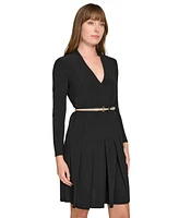 Tommy Hilfiger Women's Pleated Belted Fit & Flare Dress