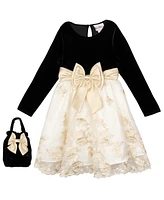 Rare Editions Little Girls Embroidered Velvet Social Dress, 2-Piece Set