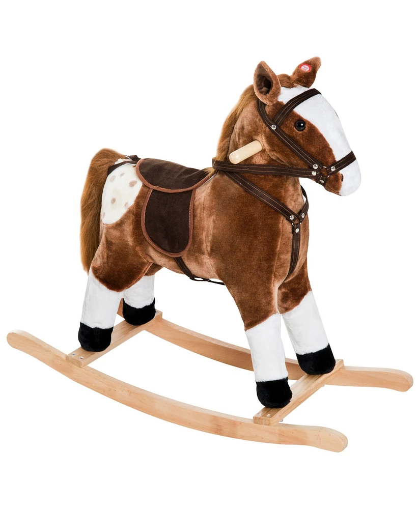 Streamdale Furniture Kids Plush Toy Rocking Horse Pony Toddler Ride on Animal for Girls Pink Birthday Gifts with Realistic Sounds, Brown