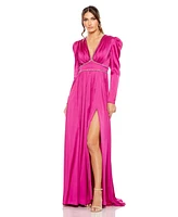 Mac Duggal Women's Rhinestone Trim Puff Sleeve Gathered Gown