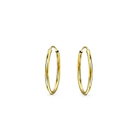 Bling Jewelry Minimalist Simple Timeless Tiny Thin Endless Cartilage Circle 14K Yellow Gold Round Tube Hoop Earrings For Women For .50 .60 .70 Inch Di