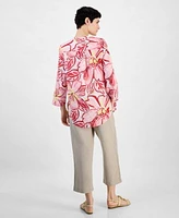 Charter Club Womens Printed Linen 3 4 Sleeve Tunic Linen Solid Cropped Pull On Pants Exclusively At Macys