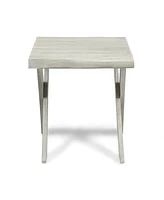 Rustic Acacia Wood Outdoor Side Table With Sandblast Finish And Cross Base