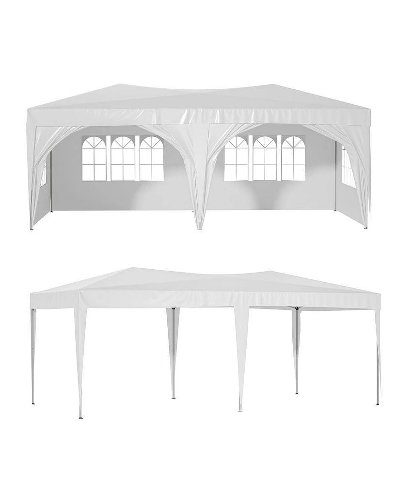 Simplie Fun 10'x20' Pop Up Canopy Tent with 6 Sidewalls, Ez Pop Up Outdoor Canopy for Parties, Waterproof Commercial Tent with 3 Adjustable Heights, C