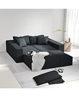 Simplie Fun Modern Upholstered Sectional Sofa Couch Set, Modular 132" L Shaped Sectional Living Room Sofa Set With 6 Pillows