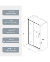 Streamdale Furniture 38-42" W x 71" H Piovt Swing Glass Shower Door, Pivot Frame Sliding Shower Door with 1/4" (6mm) Clear Sgcc Tempered Glass