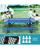 Simplie Fun 6 ft. Rectangular Outdoor Steel Picnic Table with umbrella pole in Blue