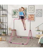 Folding Gymnastics Bar for Kids with Shock Absorption, Adjustable Gymnastics Horizontal Bar, Gymnastics Kip Bar for Home Use, Pink