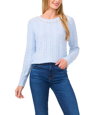 CeCe Women's Embellished Cable Knit Sweater