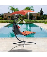 Orange Oasis: Ergonomic Hammock Chair with Umbrella and Pillow