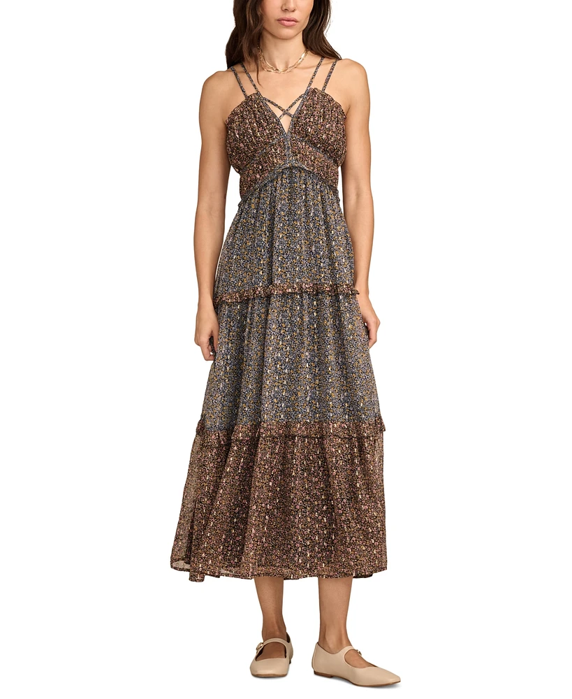 Lucky Brand Women's Chiffon Print-Mix Maxi Dress