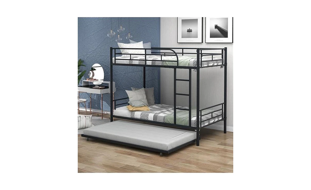 Slickblue Twin-Over-Twin Metal Bunk Bed with Trundle for Kids or Small Spaces