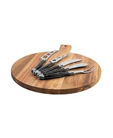 French Home Laguiole 6-Piece Artisan Cheese Knife Set and Round Wood Board