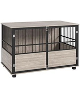 39.5" Dog Crate Furniture End Table, Wooden Dog Kennel Indoor Pet House with 3 Doors, for Small to Large Dogs