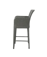 Simplie Fun Anaya 2-Piece Outdoor Wicker Barstool Set With Iron Frames And Foot Rails