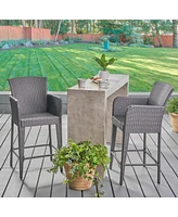 Simplie Fun Anaya 2-Piece Outdoor Wicker Barstool Set With Iron Frames And Foot Rails