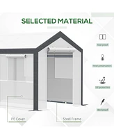 Simplie Fun 10' x 7' x 7' Walk-In Greenhouse, Outdoor Garden Warm Hot House with 4 Roll-up Windows, 2 Zippered Doors and Weather Cover, White