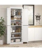 Streamdale Furniture 72.5" Freestanding Kitchen Pantry Cabinet, Tall Storage Cabinet with 4 Doors and 2 Adjustable Shelves for Dining Room, White Wood