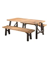 Bettina Acacia Wood Slatted Dining Set With Two Benches